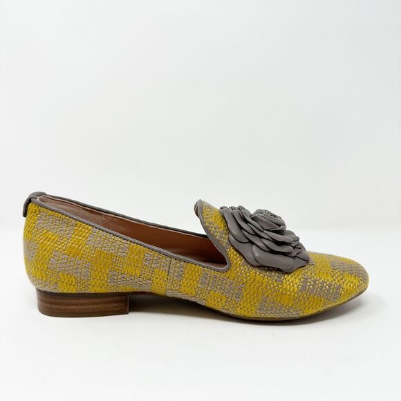 Taryn Rose Womens Woven Loafers 5.5B Yellow Grey Leather Vintage-Inspired Casual - Picture 12 of 14